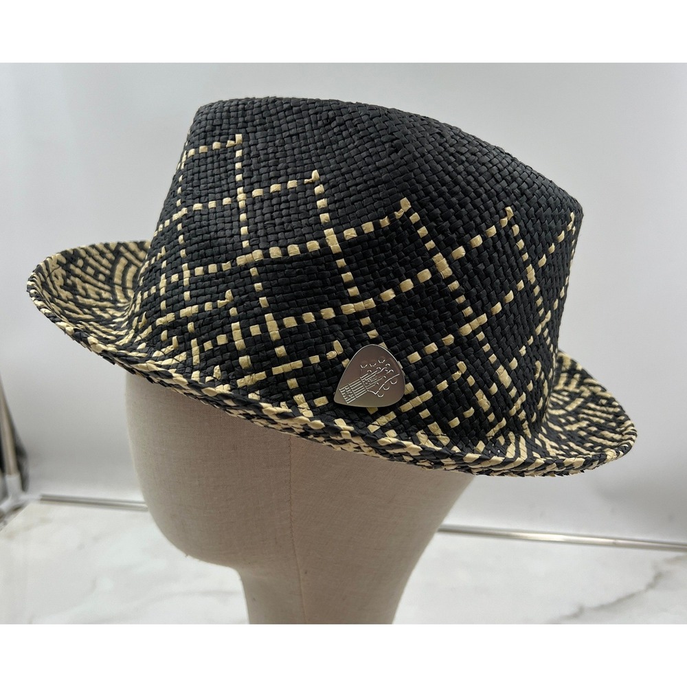 Santana by Carlos Santana Fedora Hat Men's L Black Cream Woven Paper Guitar NWT